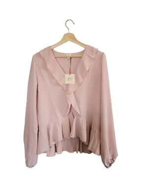 NWT AUTRES FILLES Ruffled V-Neck Peplum Blouse Size XL Blush Pink Romantic